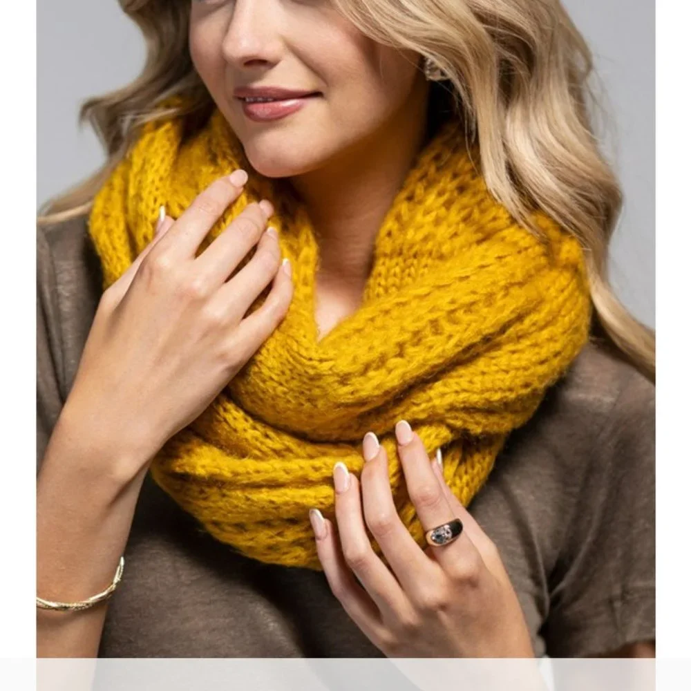 Mustard Cable Knit Infinity Scarf